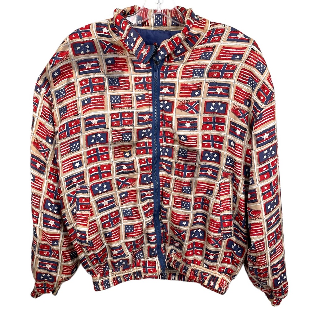 VINTAGE Bogari Silk Bomber Zip-up USA Patriotic Jacket Size Medium